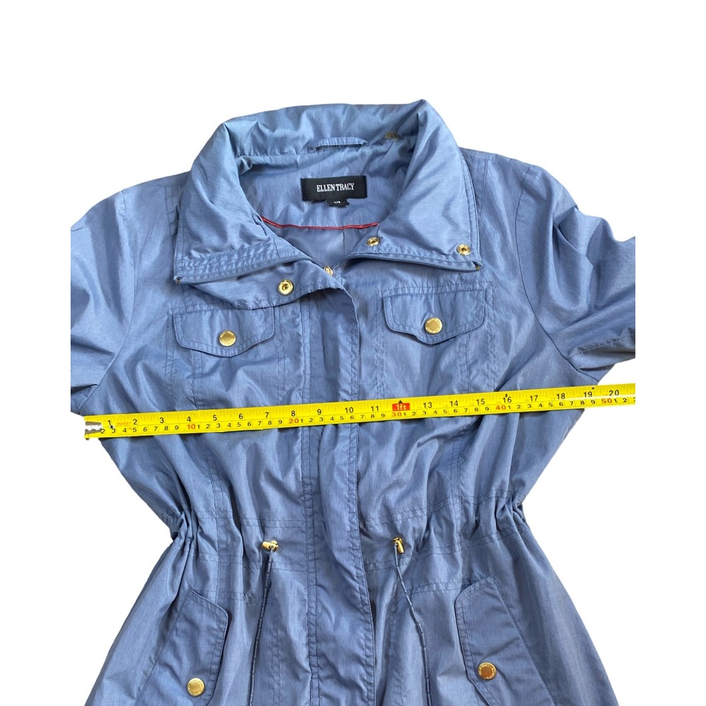 Ellen Tracy Womens Blue Hooded Anorak Jacket Drawstring‎ Waist Size Large - Picture 11 of 12